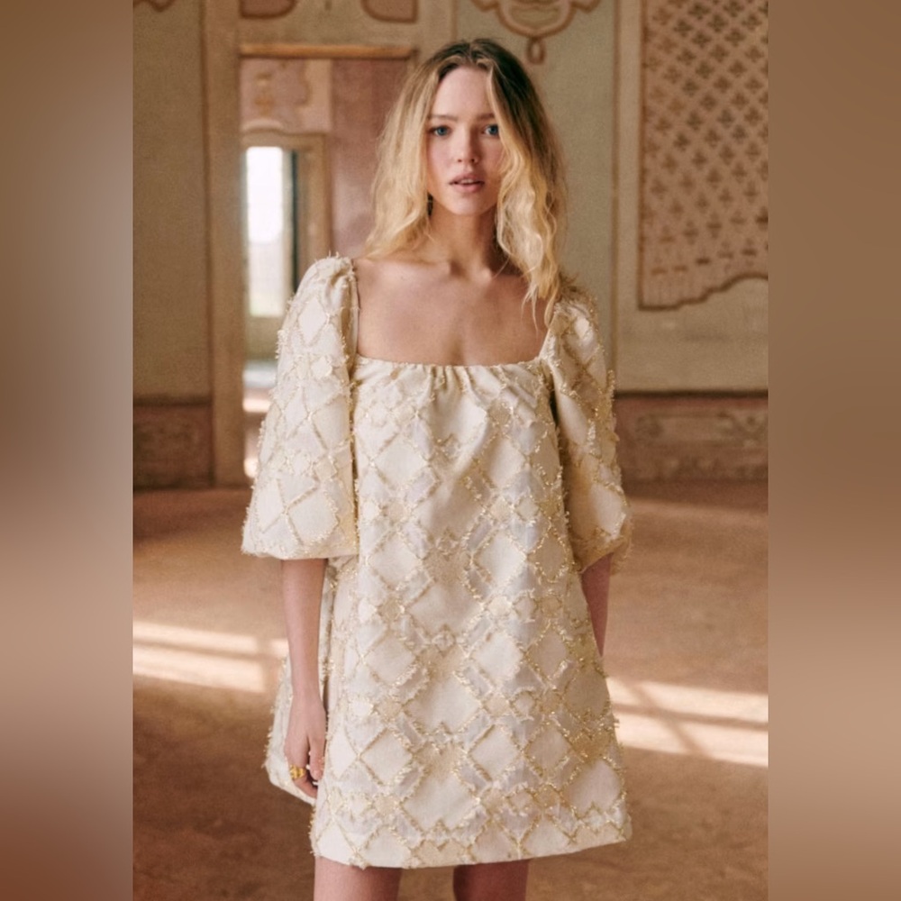 Sezane Marguerite Dress Jacquard Dore Ecru - Size 36